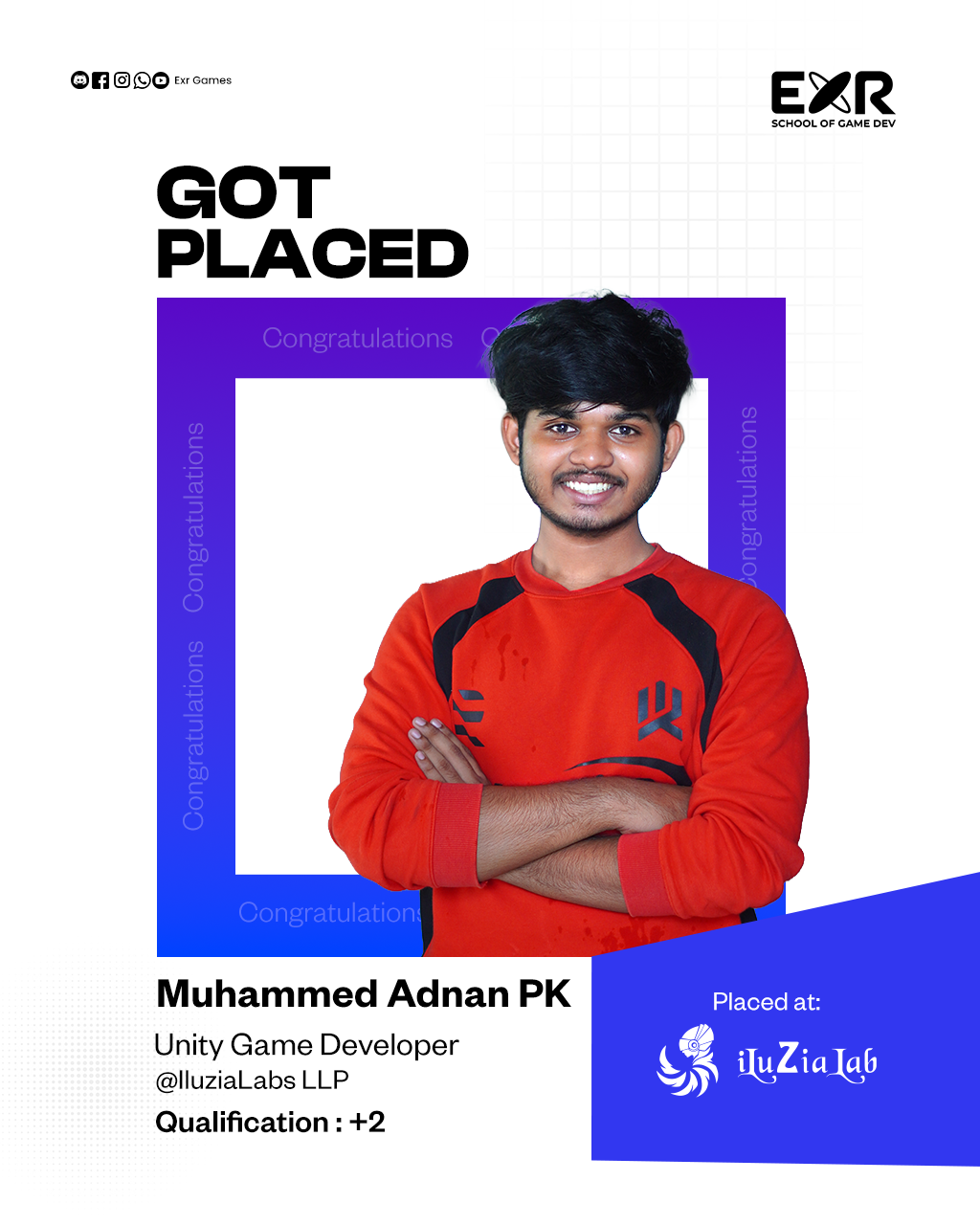 Muhammed Adnan PK placed as Unity Game Developer at IluziaLabs LLP