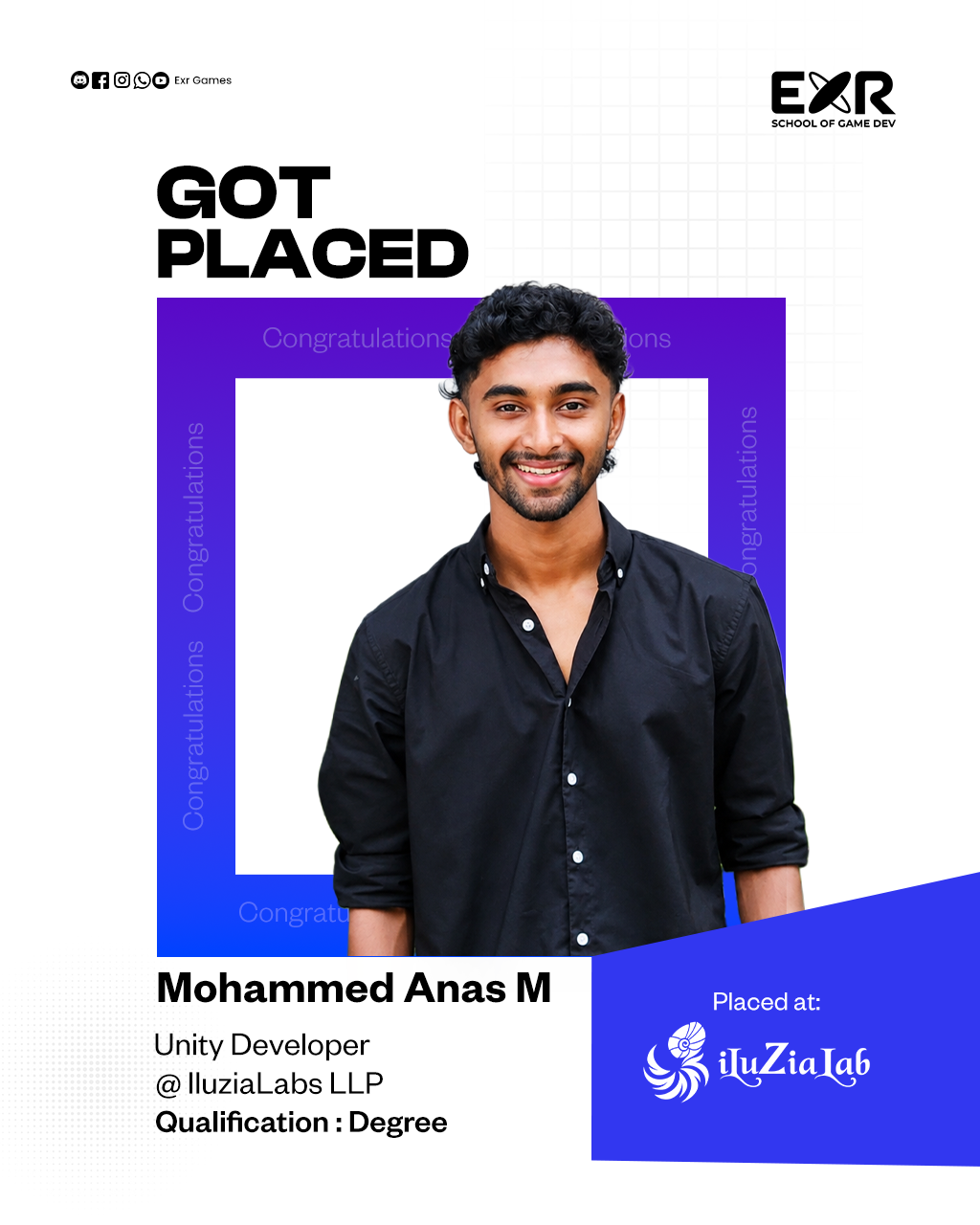 Mohammed Anas M placed as Unity Developer at IluziaLabs LLP