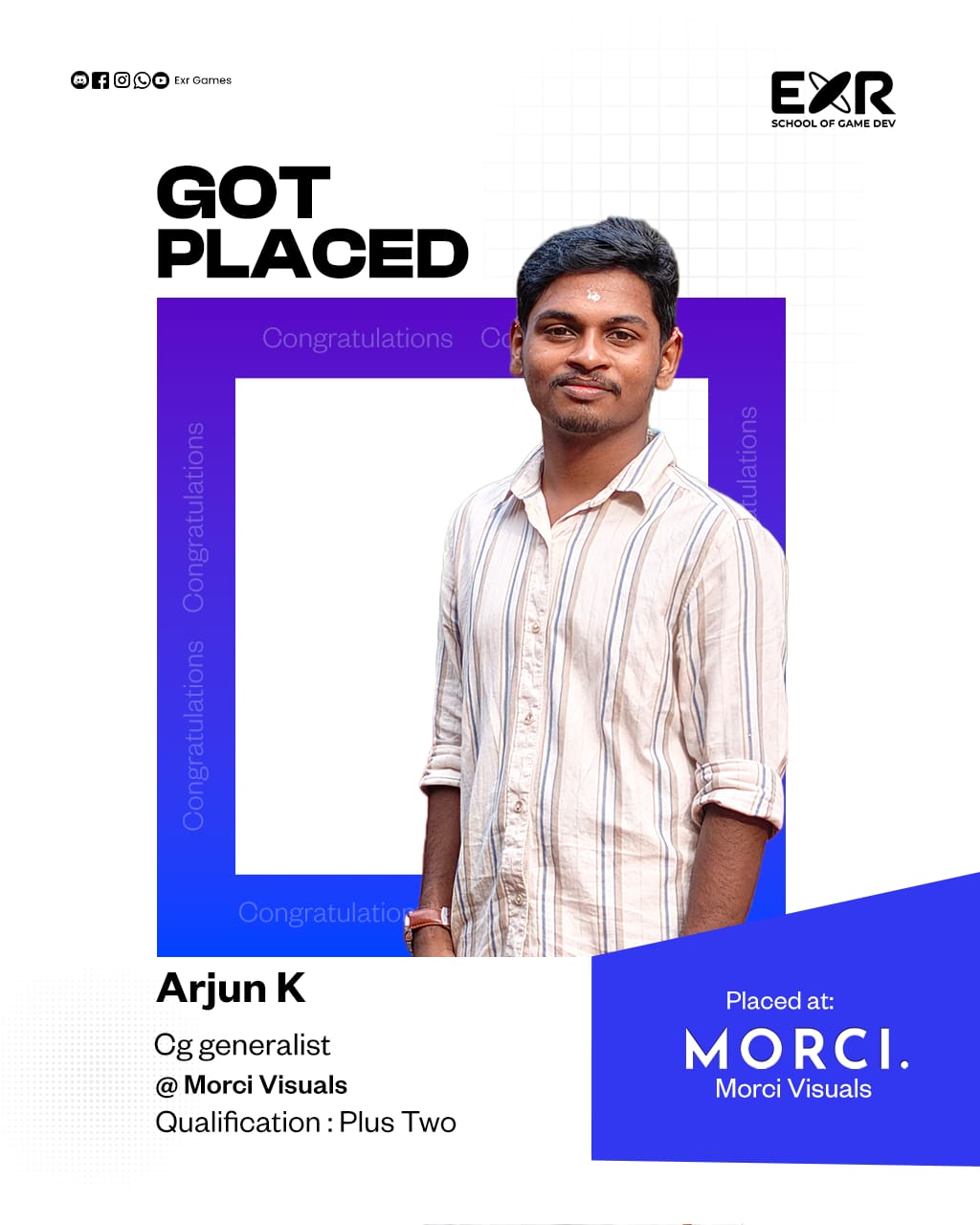 Arjun K placed as CG Generalist at Morci Visuals