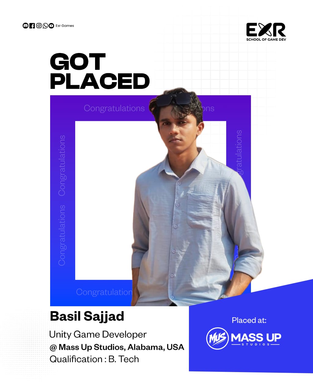 Basil Sajjad placed as Unity Game Developer at Mass Up Studios, Alabama, USA