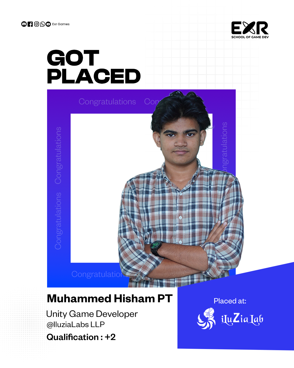 Muhammed Hisham PT placed as Unity Game Developer at IluziaLabs LLP